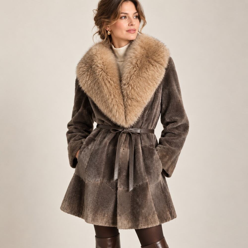 Vintage Blach’s Beaver Fur Coat with Fox Collar & Belt Repair Upcycle